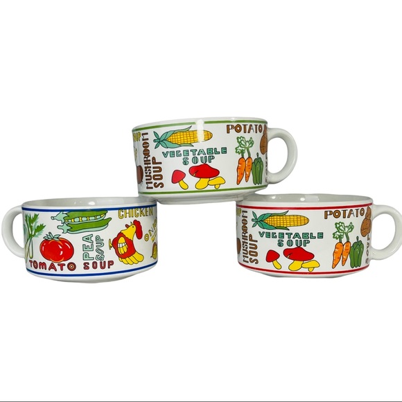 Vintage 70s 3- Large Vegetable Soup Mugs w/Handle - Picture 11 of 16